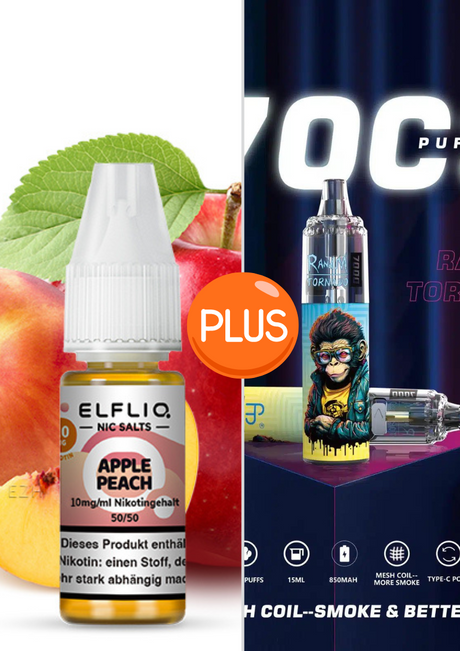 Elf Bar Elfliq set - Apple Peach 10mg + RandM Tornado 7000 Akku