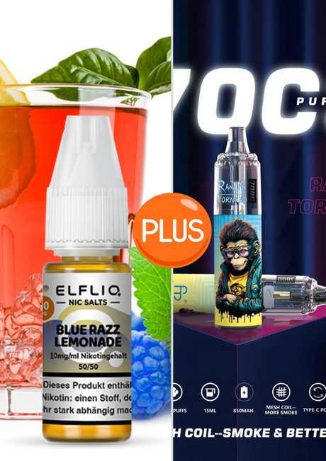 Elf Bar Elfliq set - Blue Razz Lemonade 10mg + RandM Tornado 7000 Akku