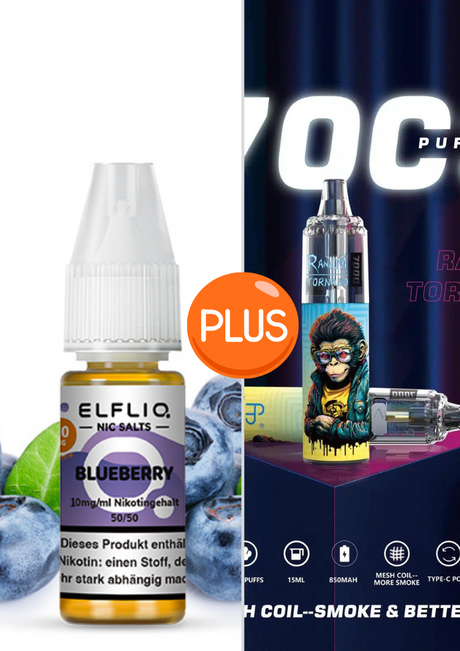 Elf Bar Elfliq set - Blueberry 10mg + RandM Tornado 7000 Akku