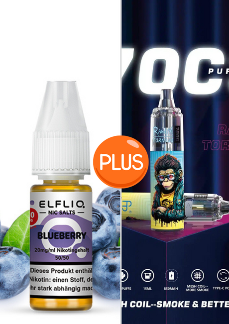 Elf Bar Elfliq set - Blueberry 20mg + RandM Tornado 7000 Akku