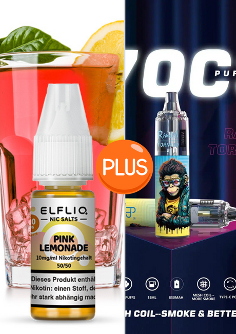 Elf Bar Elfliq set - Pink Lemonade 10mg + RandM Tornado 7000 Akku