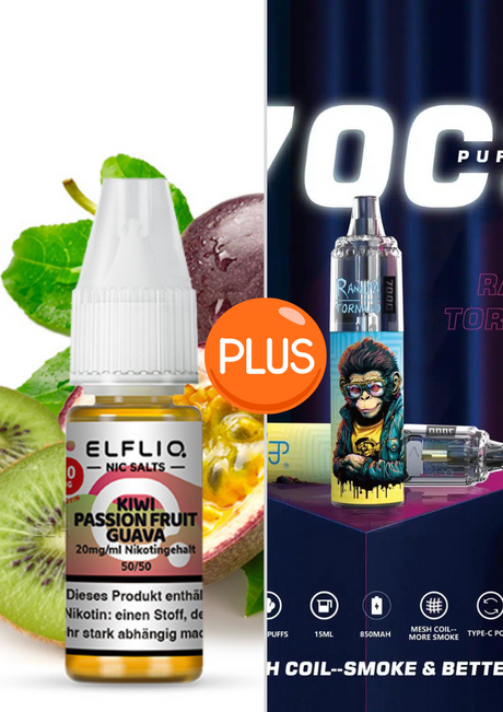 Elf Bar Elfliq set - Kiwi Passion Fruite Guava 20mg + RandM Tornado 7000 Akku