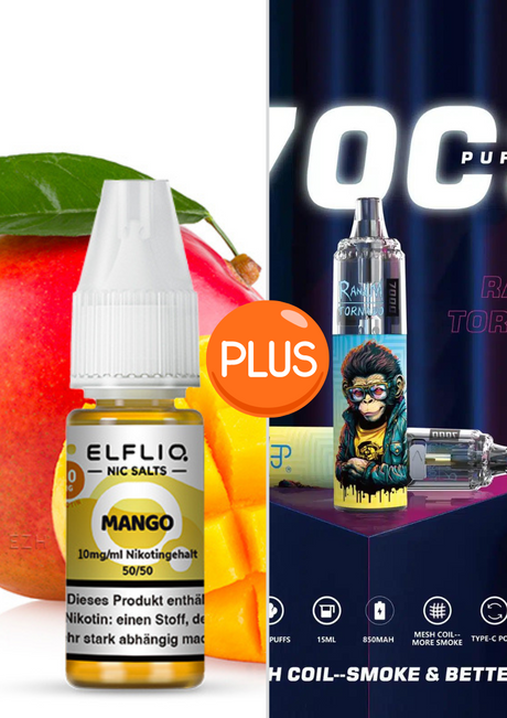 Elf Bar Elfliq set - Mango 10mg + RandM Tornado 7000 Akku