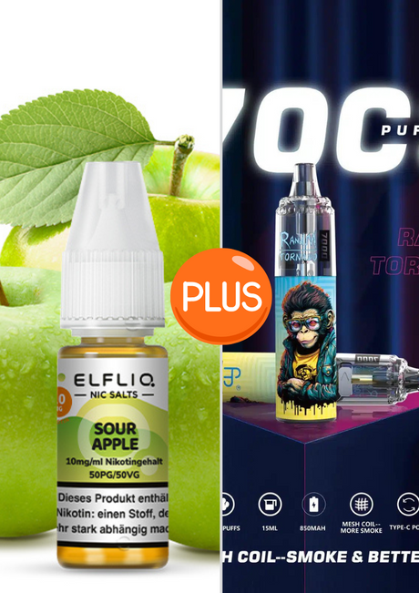 Elf Bar Elfliq set - Sour Apple 10mg + RandM Tornado 7000 Akku