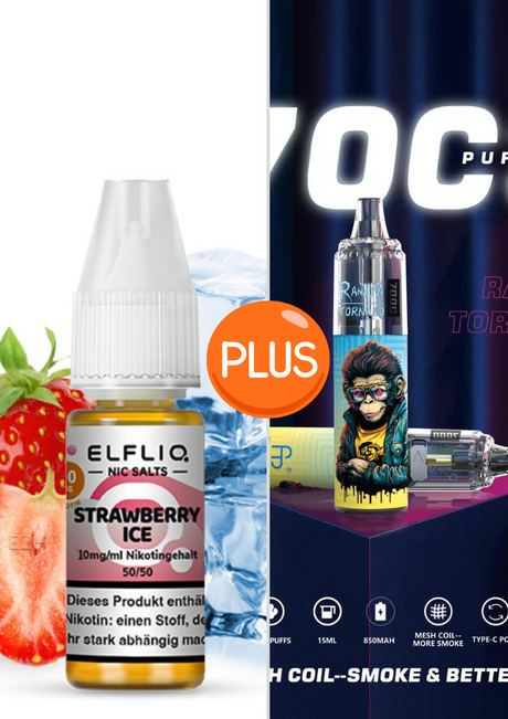 Elf Bar Elfliq set - Strawberry ice 10mg + RandM Tornado 7000 Akku