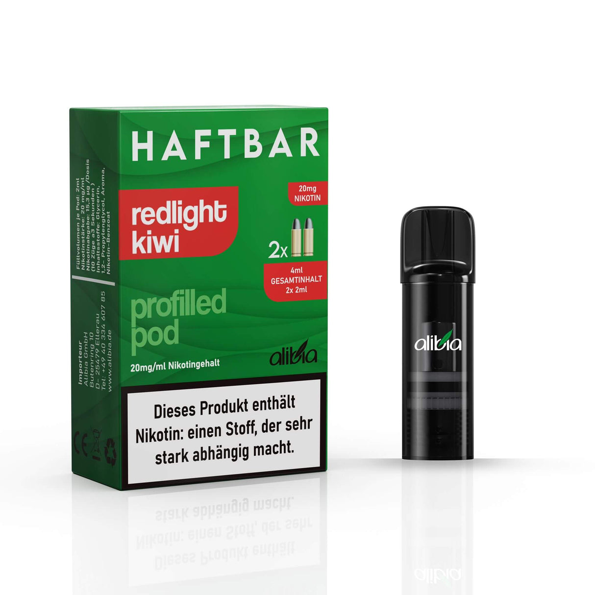 Haftbar Pods Redlight Kiwi 20mg Nikotin 2er Pack