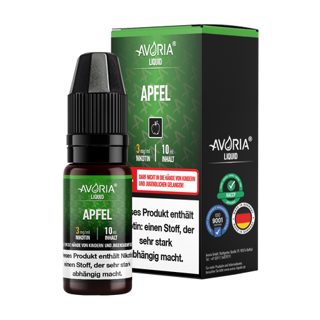 10 ml Avoria Apfel e-Liquid–Fruchtiger Geschmack, Nikotin 3/ mg/ml