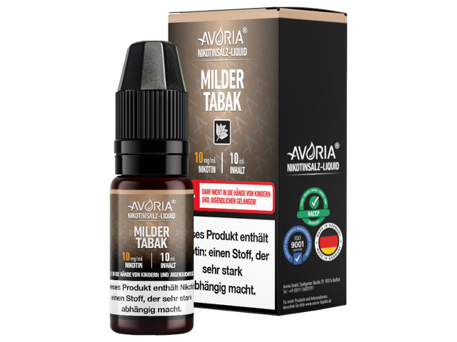 Avoria Nikotinsalz Liquid Milder Tabak – 10 ml mit Frischer Note