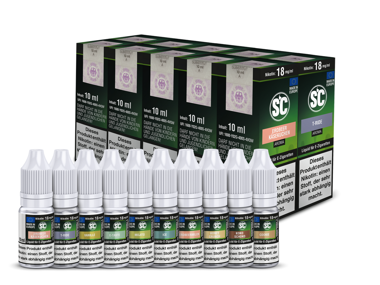 Probierbox SC E-Liquids – 10 Geschmäcker für E-Zigaretten