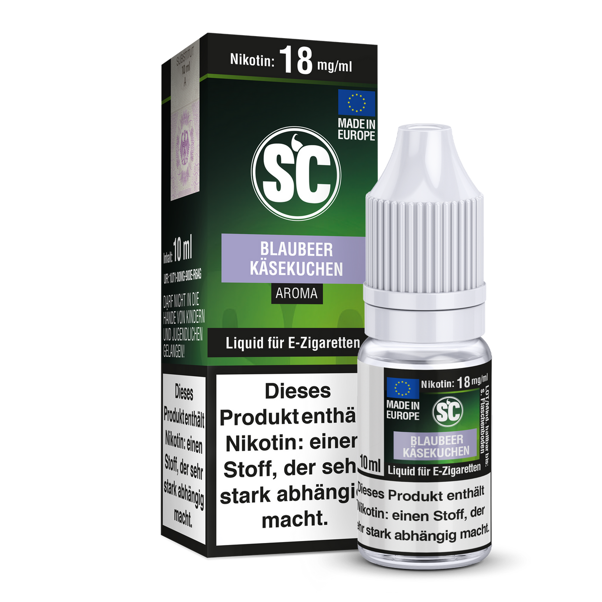 SC Blaubeer Käsekuchen E-Liquid – 10 ml, 0 bis 18 mg/ml Nikotin