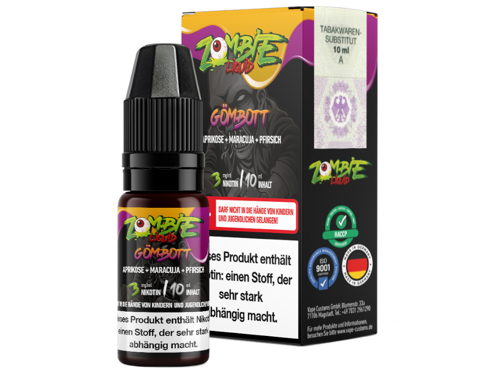 Zombie Gömbott e-Liquid + Fruchtmix aus Aprikose, Maracuja und Pfirsich