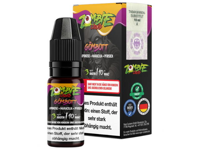 Zombie Gömbott e-Liquid + Fruchtmix aus Aprikose, Maracuja und Pfirsich